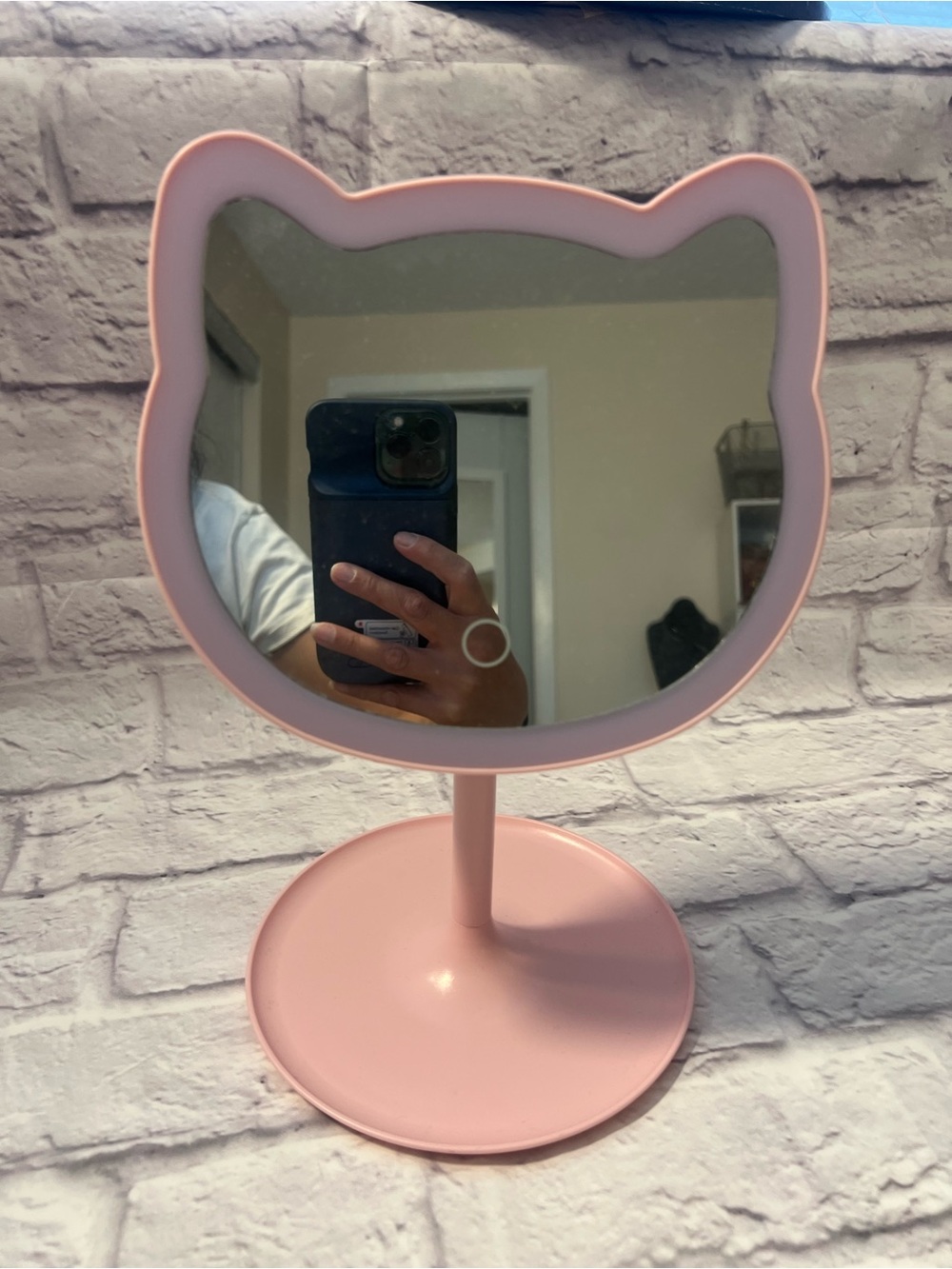 Pink Cat-Shaped Kids Vanity Mirror with Stand